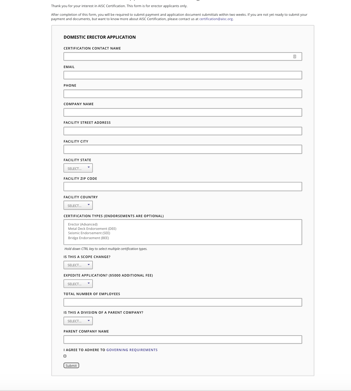 AISC Web form new